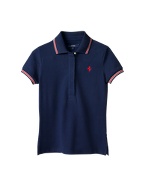 Mens Blue Striped Prancing Horse Polo Shirt