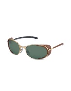 Metal and Leather Oval Sunglasses