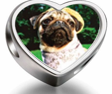 Golfing Pug Heart Photo Charm Beads Fit Pandora Chamilia Biagi beads Charms Bracelet