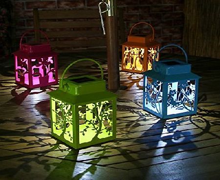 Festive Lights 4 Coloured Solar Powered Metal Outdoor Lantern Lights