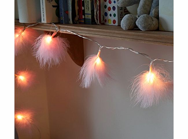 Festive Lights Battery Operated Pink Fluffy Feather Fairy String Lights with 10 Warm White LEDs by Festive Lights