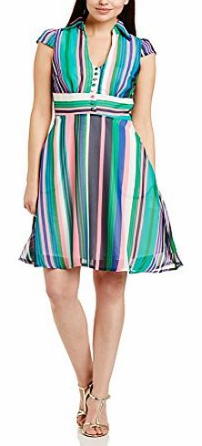 Fever Women Shirt-Malibu Skater Striped Short Sleeve Dress, Multicoloured, Size 12