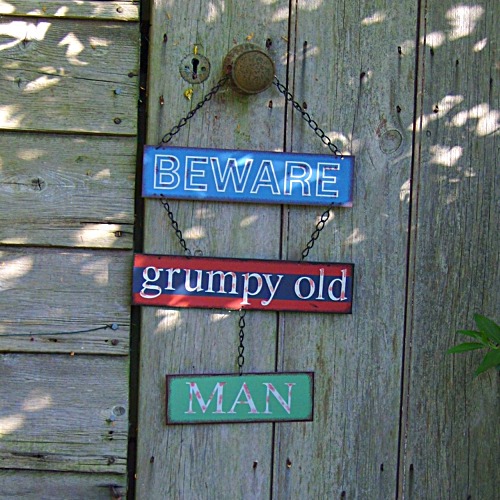 Fields of Blue Antique Style Metal Hanging Sign ~ Beware Grumpy