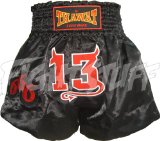 FightStuff Thawat Black Devil 13 Muay Thai Boxing Shorts, XL