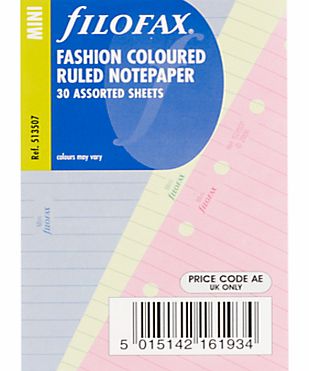 Filofax Mini Inserts, Fashion Coloured Ruled Paper