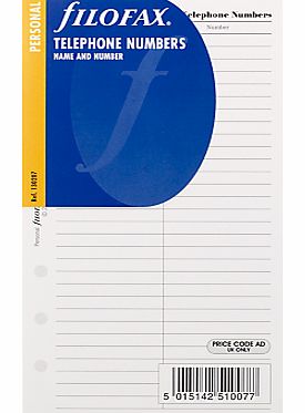 Filofax Personal Inserts, Name and Telephone