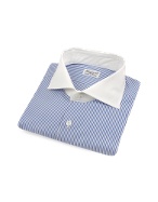 Blue Stripe w/ White Collar Italian Handmade Cotton Dress Shirt