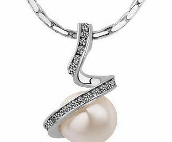 Fine Jewelry Set JF034 Spiral Faux Pearl Rose Silver Plated Rhinestone Necklace And Ring amp; Earrings 1 Set