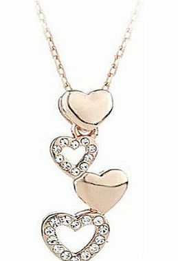Fine Necklace JA5158 Romantic Hearts Strung Rhinestone Rose Gold Plated Pendant Necklace