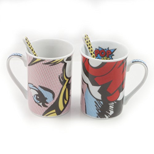 Finecasa Pop Art Cafe: Two 9oz Mug Set in Carry Case with Handle. Designed by Paul Cardew