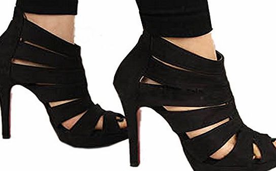  Ladies Women High Heels Pumps Stiletto Platform Peep Toe Sandal Waterproof Shoes Black 37