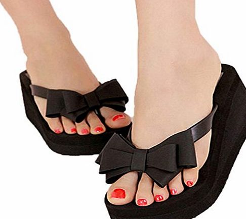 Finejo  Summer Ladies Platform Flip Flops Thong Wedge Beach Sandals Knotbow Shoes