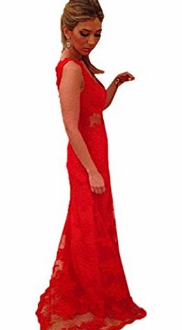 Finejo  Women Bridesmaid Ball Prom Gown Formal Evening Party Cocktail Long Dress Red