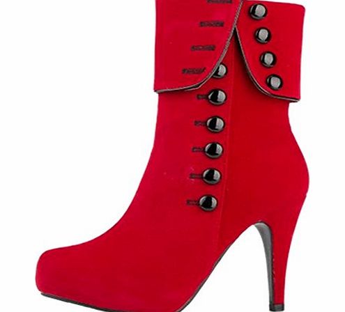 Finejo  Women High Heels Pumps Stiletto Platform Peep Toe Boots Waterproof Shoes Red 38