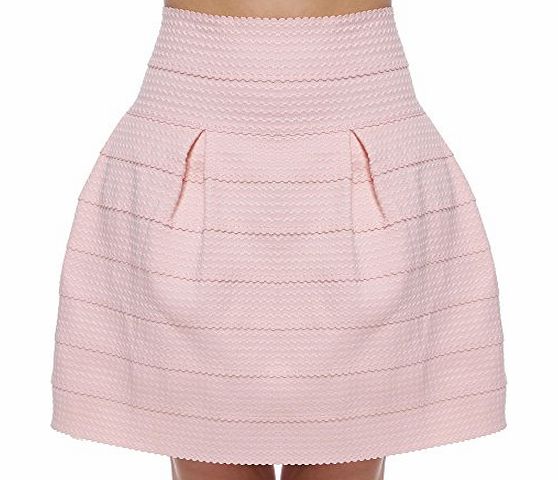  Womens Solid Color Jersey Knit Vintage Flared A-Line Pleated Skater Skirt Pink