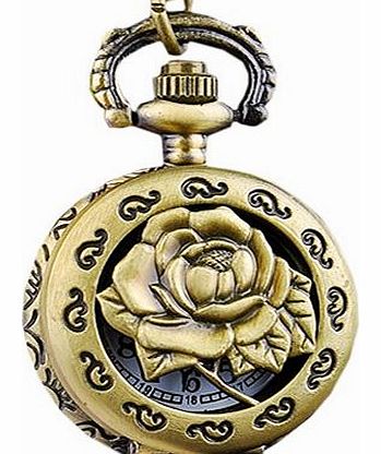 Finejo Rose Hollow Vintage Style Bronze Steampunk Quartz Pocket Watch