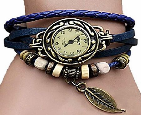 Finejo Womens Quartz Weave Wrap Synthetic Leather Wrist Watch Blue