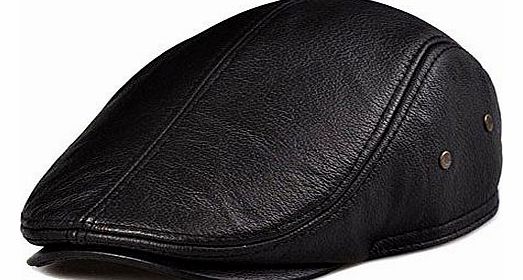  New Fashion Mens Warm Full Grain Leather Thicken Earflap Hats Black Large