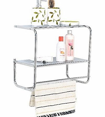 Finest Choice Ltd 2 Tier Chrome Bathroom Shelf Rack with Integrated Double Towel Rail(-48)