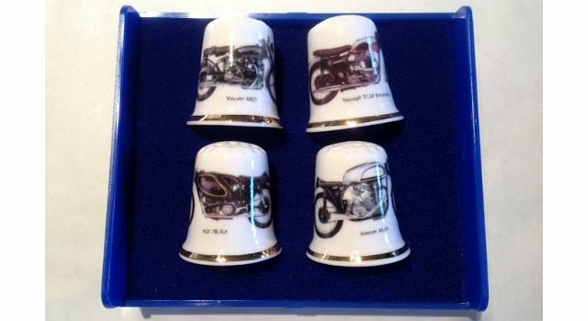 Finsbury China Classic Motor Bikes Set of 4 Collectable Fine Bone China Thimbles - Made in Stoke-on-Trent