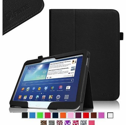 FINTIE  Folio Slim Leather Case Book Style Stand Cover with Stylus Loop and Auto Sleep/Wake for Samsung Galaxy Tab 3 10.1 inch Tablet - Black