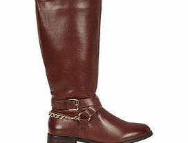 Brown chain buckled calf boots