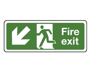 fire exit arrow down left signs (pict)