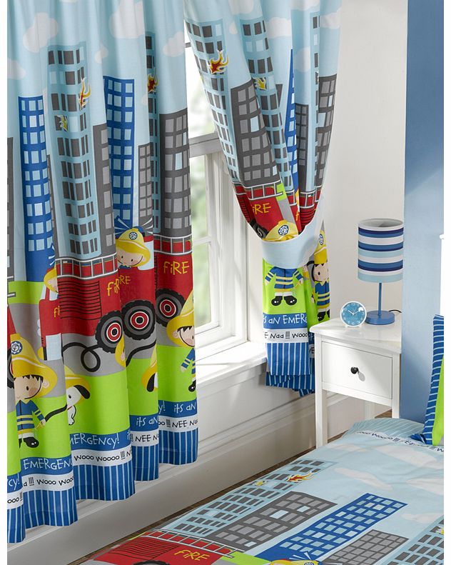 Fireman Sam Nee Naa Fire Engine Lined Curtains