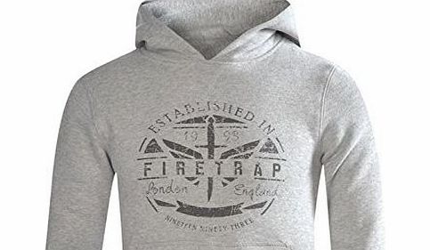 Firetrap Kids Calisto Hoody Junior Boys Graphic Print Kangaroo Pocket Sweater Grey Marl 9-10 (MB)
