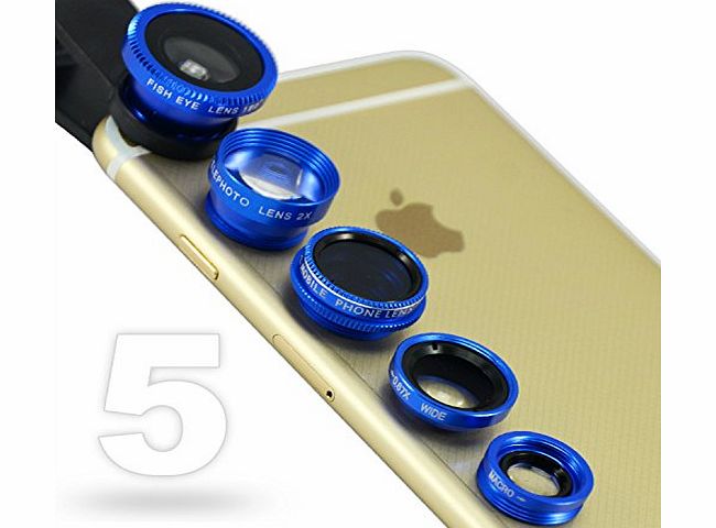  JTSJ-5N1-03 blue mobile phone Universal 5 in 1 Clip Camera professional glass Lens Kit (fish eye, wide angle, macro, barlow and polarizer lens) for Samsung Galaxy Fame GT S6810P Galaxy Meg
