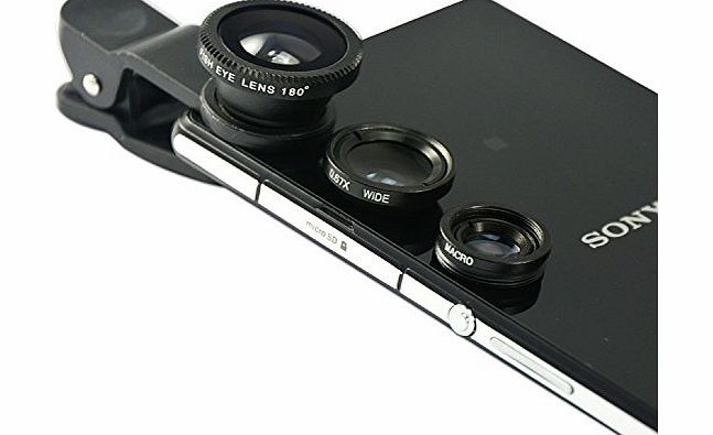 first2savvv  JTSJ-YY-A01 black mobile phone Universal 3 in 1 Clip Camera professional class Lens Kit (fish eye, wide angle and macro lens) for sony Z1 E1 Z1 compact xperia Z2 xperia M2