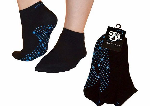FitSox Pilates, Yoga, Martial Arts, Fitness, Dance. Anti-slip / Non-slip, Falls Prevention Grip Socks, Sox (Black/Blue)