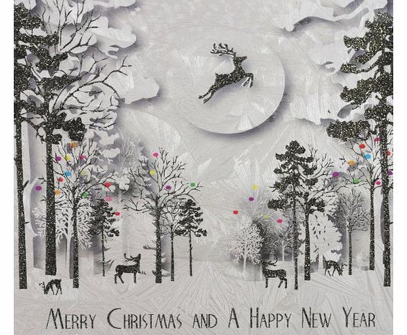FIVE DOLLAR SHAKE  SNOWFALL AND MOONLIGHT RANGE `` Merry Christmas / New Year - Forest `` Boxed Christmas Cards (6 Cards Per Box)- SX5