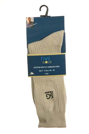 Five Gold Mens 1 Pair FiveGold St. Andrews Cushioned Rib Sock Beige