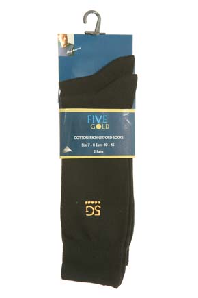 Five Gold Mens 2 Pair FiveGold Oxford Plain Sock Black