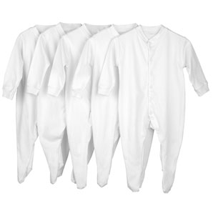 five Sleepsuits, White, 5-8lb