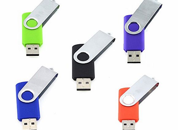 5pcs 1GB USB 2.0 Swivel Design Flash Drive Memory Stick (5 Mixed Colors: Black Blue Green Purple Red)