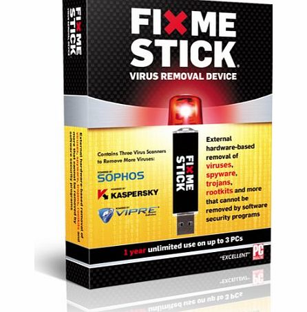 FixMeStick The FixMeStick - Virus Spyware Malware Trojan Remover - Clean Microsoft Windows Infections with Kaspersky and Sophos and VIPRE antivirus - 3 Computers