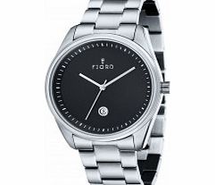 Fjord Mens Dan 3 Hand Black Silver Watch
