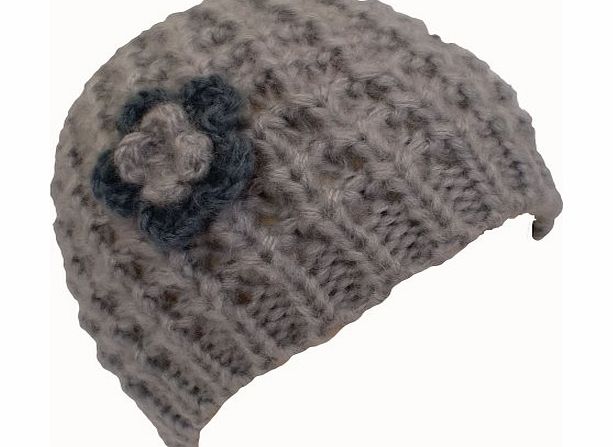 Flagstaff Ladies Soft Chunky Mohair beanie with crochet flower Grey