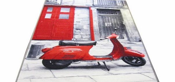 Grey amp; Red Rug Matrix Themes Vacation Style Scooter Bike Design in Nylon Pile 100cm x 160cm