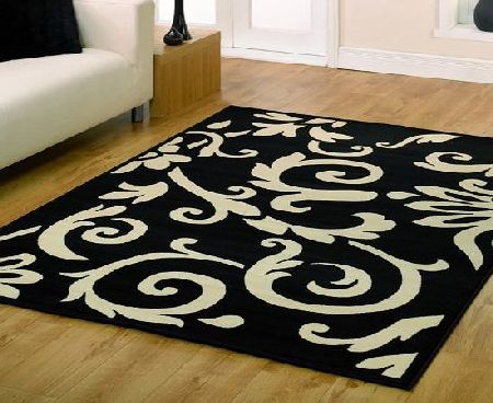 Black Rug - Classic Scroll Design - Retro Style - W 60cm x L 110cm