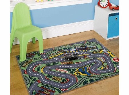 Flair Rugs Childrens Formula One Playmat Roadmap Toy Cars Hot Wheels Bedroon Play Room Racing Track 80 x 120 Cm Rug