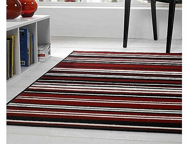 Flair Rugs Element Canterbury Striped Rug, Red/Black, 160 x 220 Cm