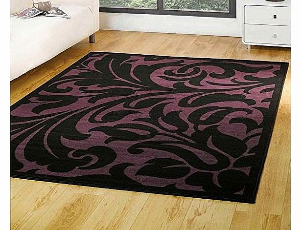 Element Warwick Damask Rug, Black/Purple, 180 x 250 Cm
