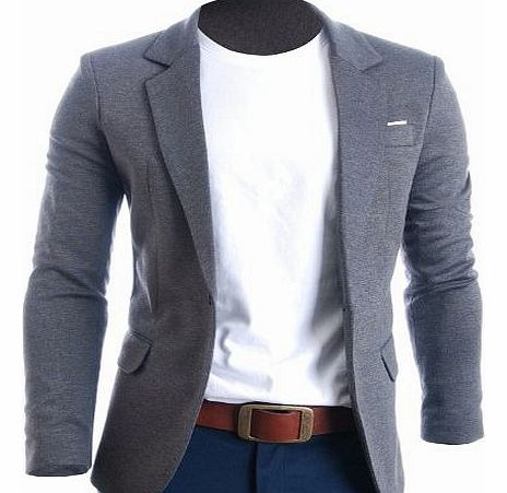 FLATSEVEN Mens Slim Fit Casual Premium Blazer Jacket (BJ102) Grey, M