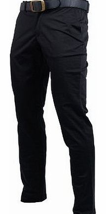 FLATSEVEN Mens Slim Fit Chino Pants Trouser Premium Cotton (CH101) Black, Size M