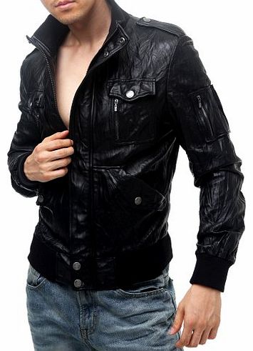FLATSEVEN Mens Slim Fit Leather Jacket Genuine Sheepskin Multi Pocket Rider (LJ106) L