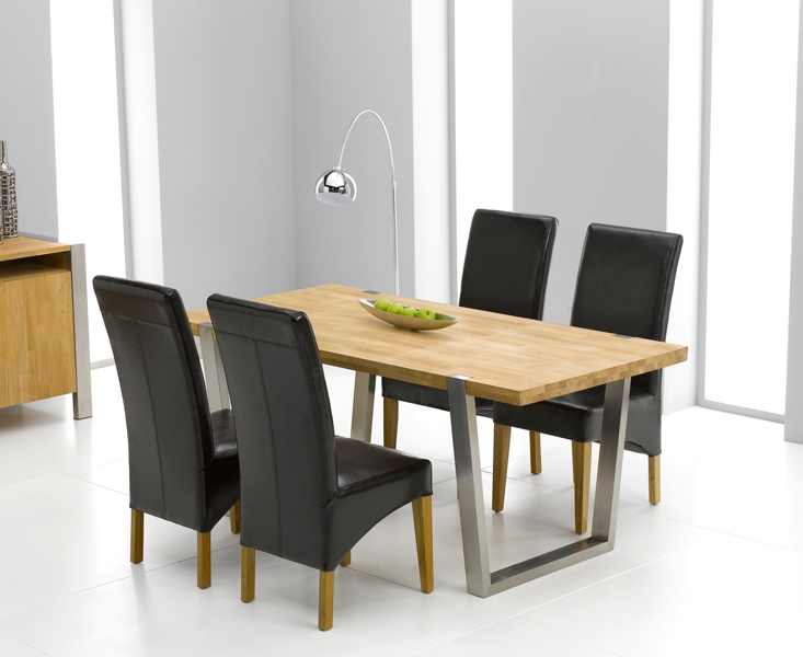 Oak and Brushed Steel Dining Table -