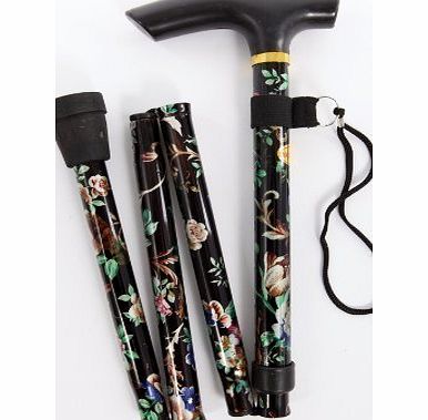 Flissy Black Floral Lightweight Walking Stick
